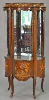 Appraisal: Marquetry inlaid Louis XV style curio cabinet with glass shelves