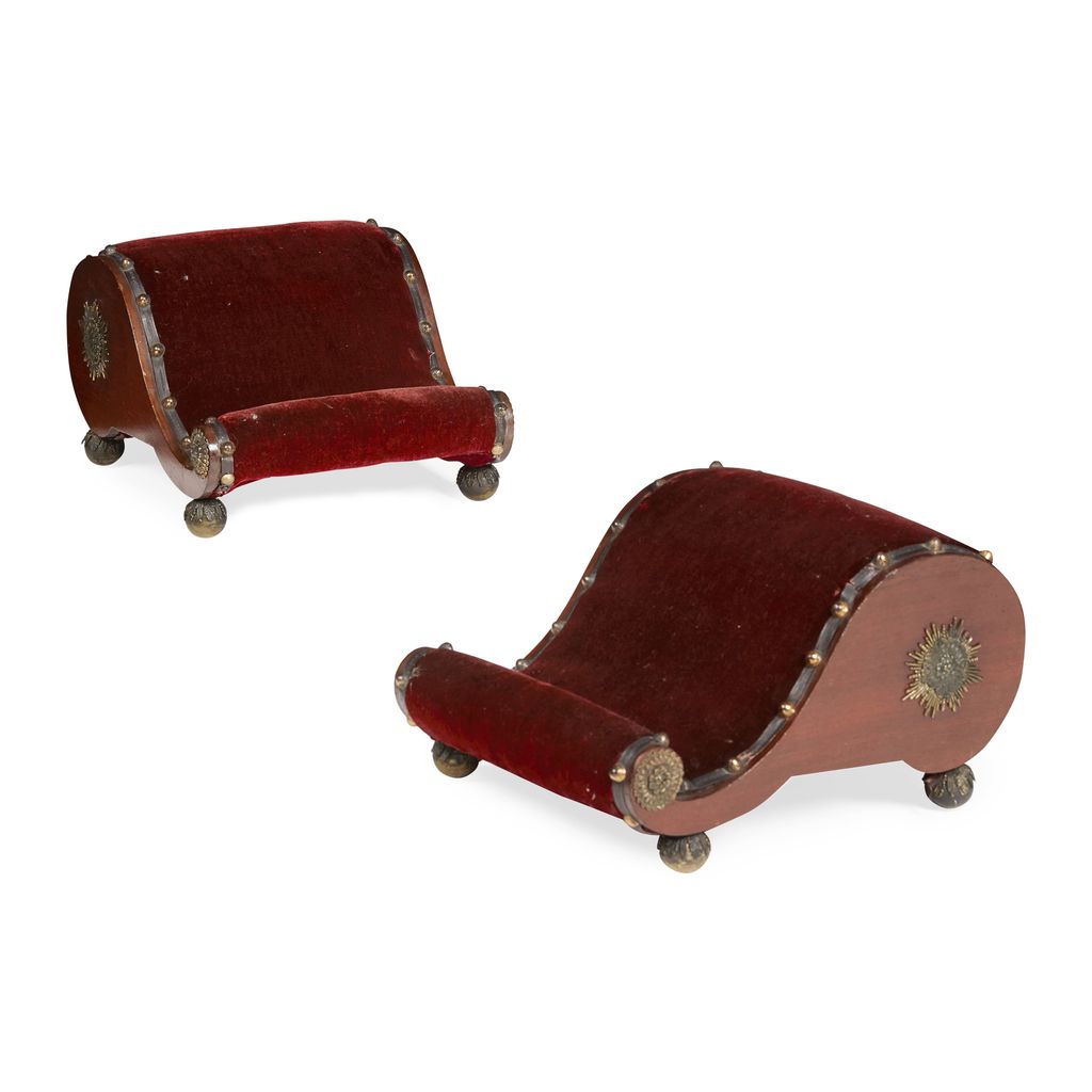 Appraisal: PAIR OF REGENCY STYLE MAHOGANY FOOTSTOOLS LATE TH CENTURY of