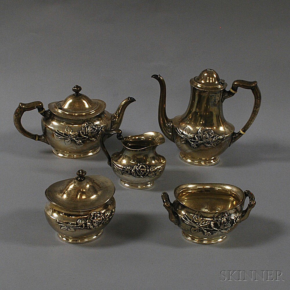 Appraisal: Five-piece Woodside Sterling Silver Rose-decorated Tea and Coffee Service composed