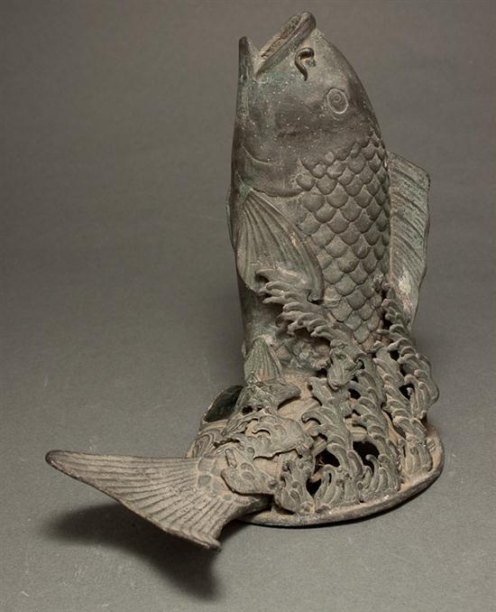 Appraisal: Japanese patinated lead carp-form vase mid th century carp in