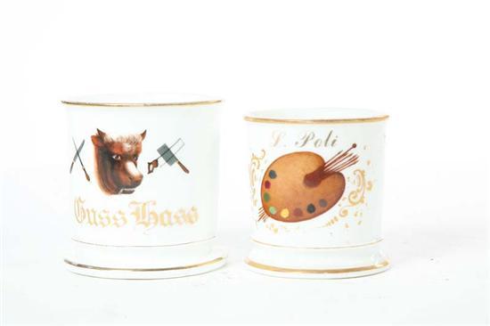 Appraisal: TWO OCCUPATIONAL SHAVING MUGS A butcher's mug having a scene