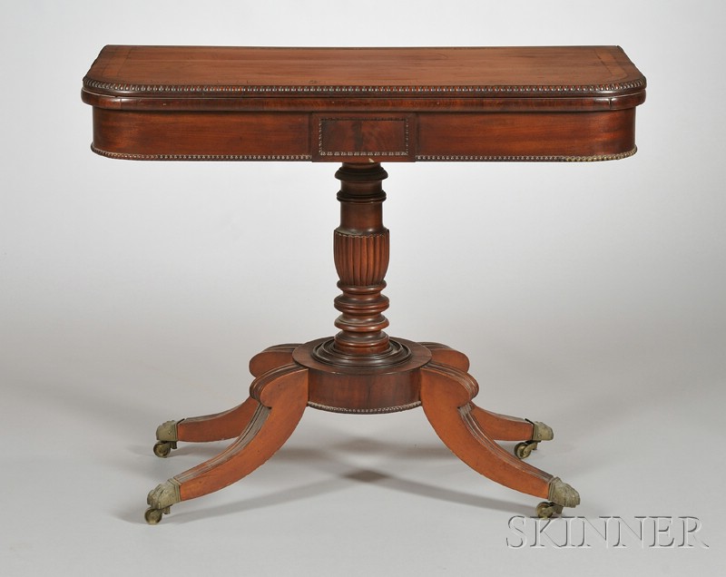 Appraisal: Classical Inlaid Mahogany and Mahogany Veneer Pedestal-base Card Table