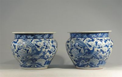 Appraisal: A massive pair of Japanese blue and white jardini res