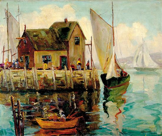 Appraisal: Anthony Thieme Massachusetts California - AT THE DOCK ROCKPORT MAINE