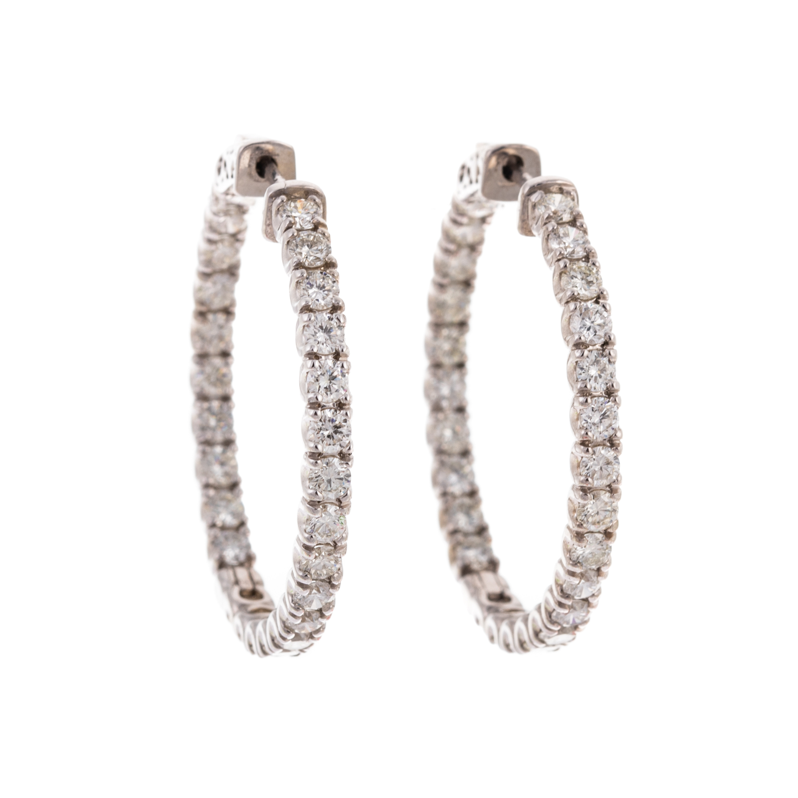 Appraisal: A PAIR OF CT INSIDE OUTSIDE DIAMOND HOOPS IN K