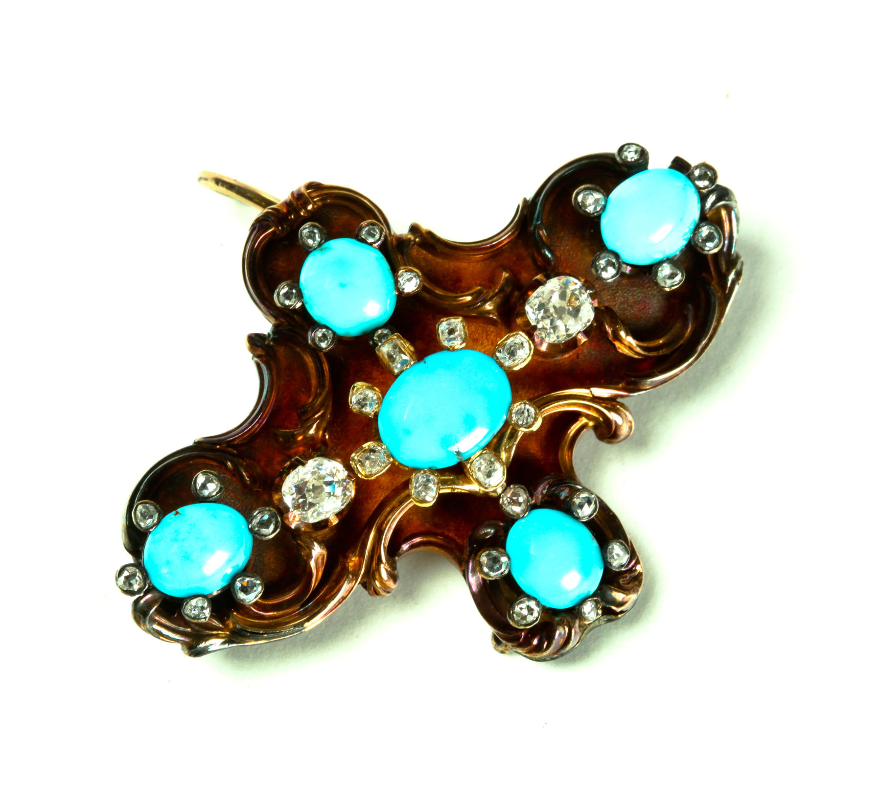 Appraisal: VICTORIAN DIAMOND AND TURQUOISE PIN PENDANT Nineteenth century Modified gold