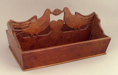 Appraisal: Pennsylvania cherry wedding cutlery box th c carved with love