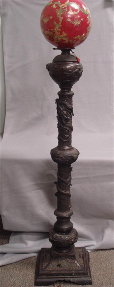 Appraisal: Bronze Chinese floor lamp dragon and birds wrapped around body