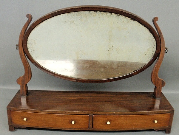 Appraisal: - Large Georgian inlaid mahogany shaving stand with an oval