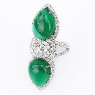 Appraisal: Approx Carat Cabochon Emerald Carat Rose Cut and Pave Set