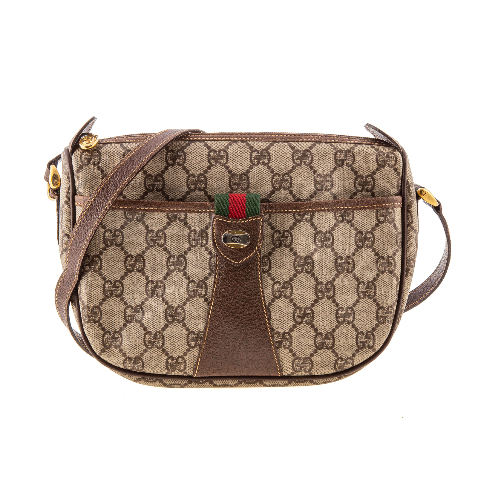 Appraisal: A GUCCI FRONT POCKET CROSSBODY A brown coated canvas monogram