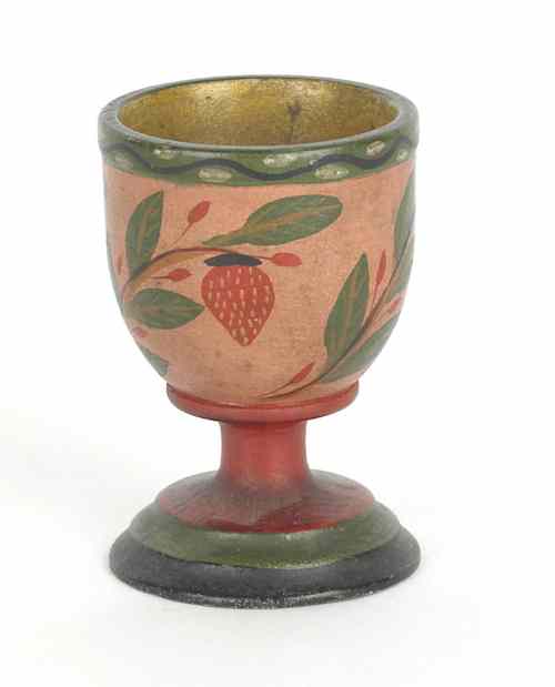 Appraisal: Joseph Lehn Pennsylvania - painted turned wooden egg cup with