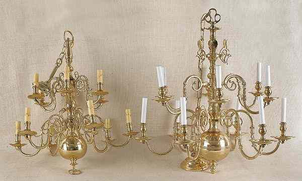 Appraisal: Two contemporary brass chandeliers h w and h w