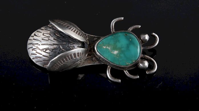 Appraisal: Navajo Sterling Silver Turquoise Beetle Brooch For sale in this