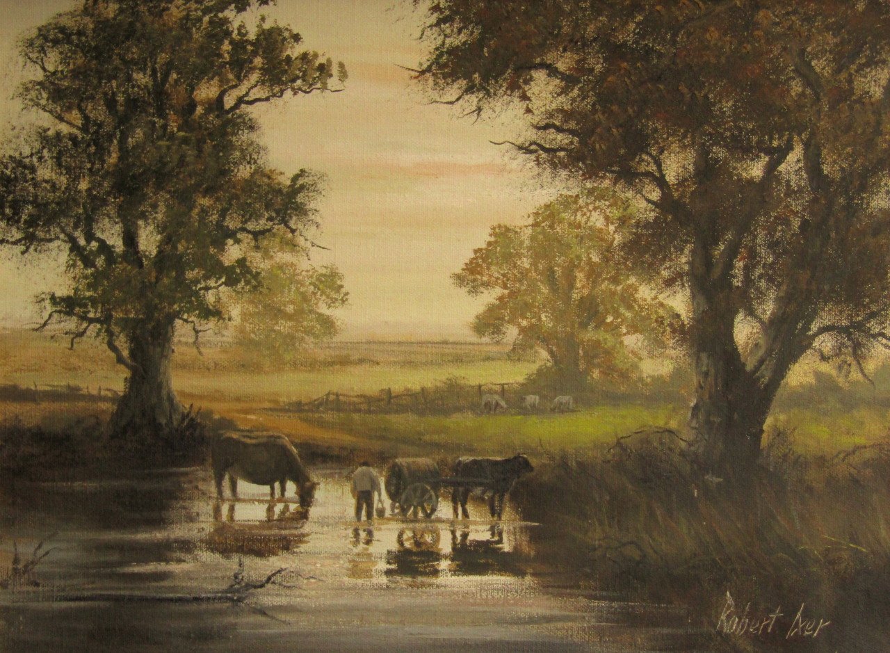 Appraisal: Robert Ixer thC Figure driving cattle in a stream before