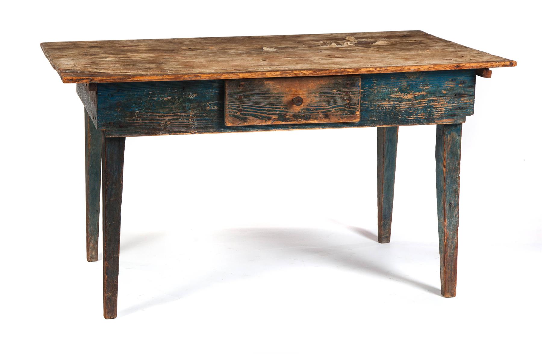 Appraisal: AMERICAN COUNTRY WORK TABLE Mid th century pine Square nail