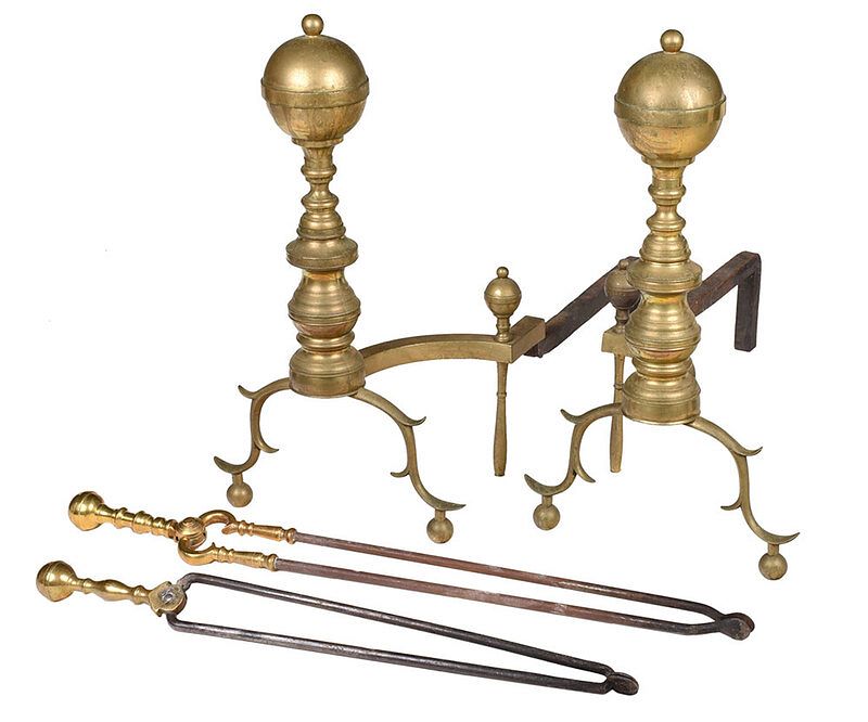 Appraisal: Pair of American Classical Brass Andirons - each with ball