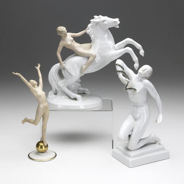 Appraisal: Three porcelain nude figurines all th C Hutschenreuther dancer on