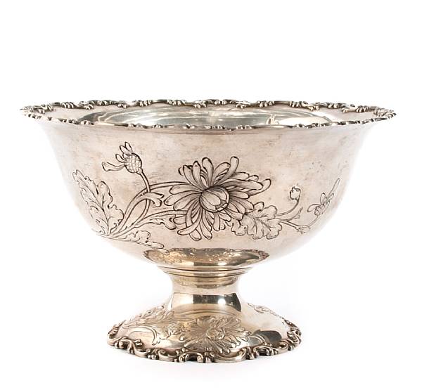 Appraisal: A sterling pedestal bowlWithout maker's mark Of circular form with