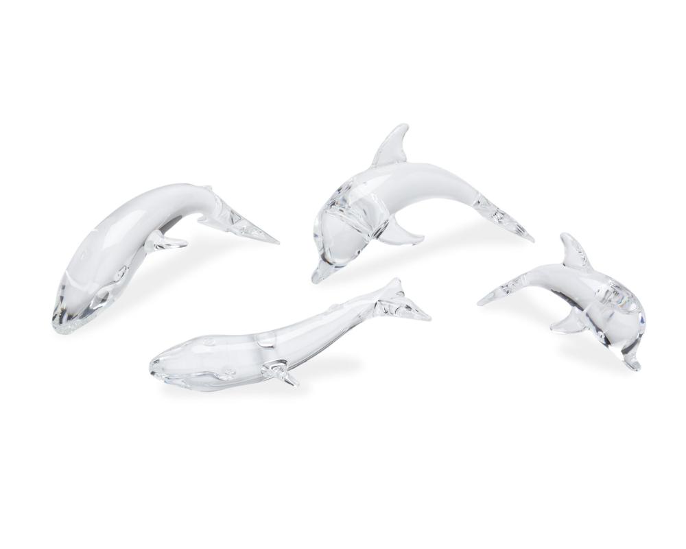 Appraisal: Four Steuben crystal dolphin and whale figures Second-half th Century