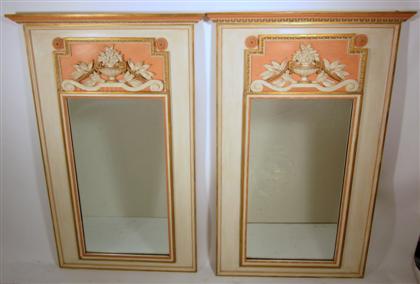 Appraisal: Pair of Louis XVI style polychrome painted painted overmantel mirrors