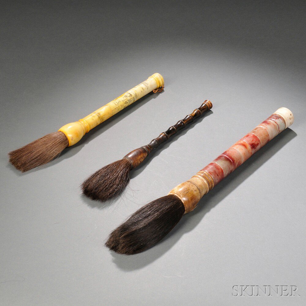 Appraisal: Three Ink Brushes China th century natural hair bristles one