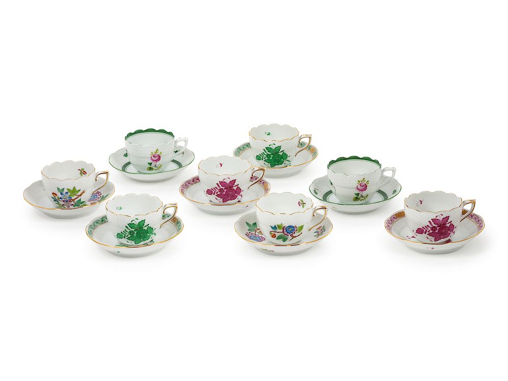 Appraisal: A Set of Eight Herend Teacups and Saucers Height of