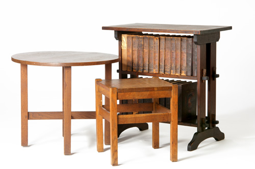 Appraisal: ROYCROFT STICKLEY Three items Roycroft Little Journeys stand with volumes