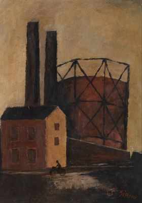 Appraisal: Mario Sironi Italian - Factory and Bicyclist Oil on paper