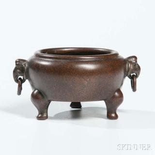 Appraisal: Bronze Tripod Censer Bronze Tripod Censer China bulbous form with