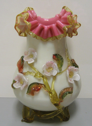 Appraisal: STEVENS WILLIAMS TH CENTURY GLASS VASE Showing an amber ruffled