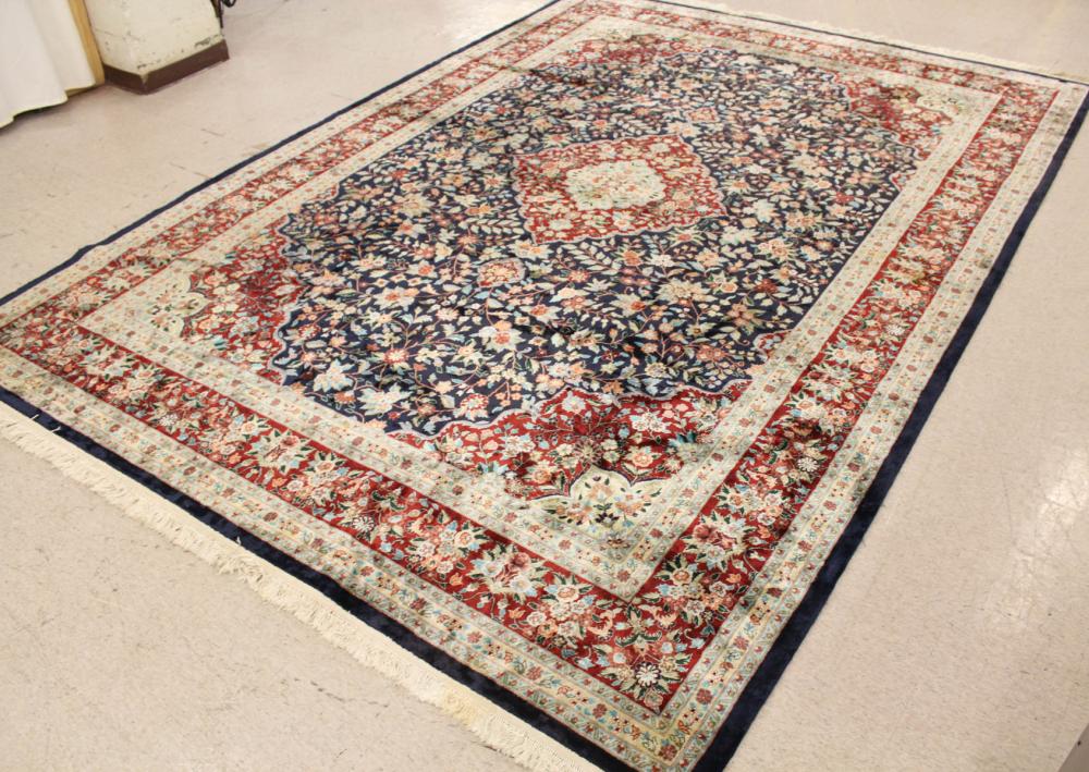 Appraisal: HAND KNOTTED ORIENTAL CARPET Indo-Persian silk-like cotton pile floral and