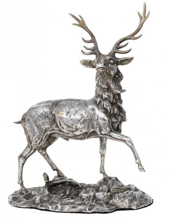 Appraisal: A VICTORIAN CENTREPIECE IN THE FORM OF A STAG realistically