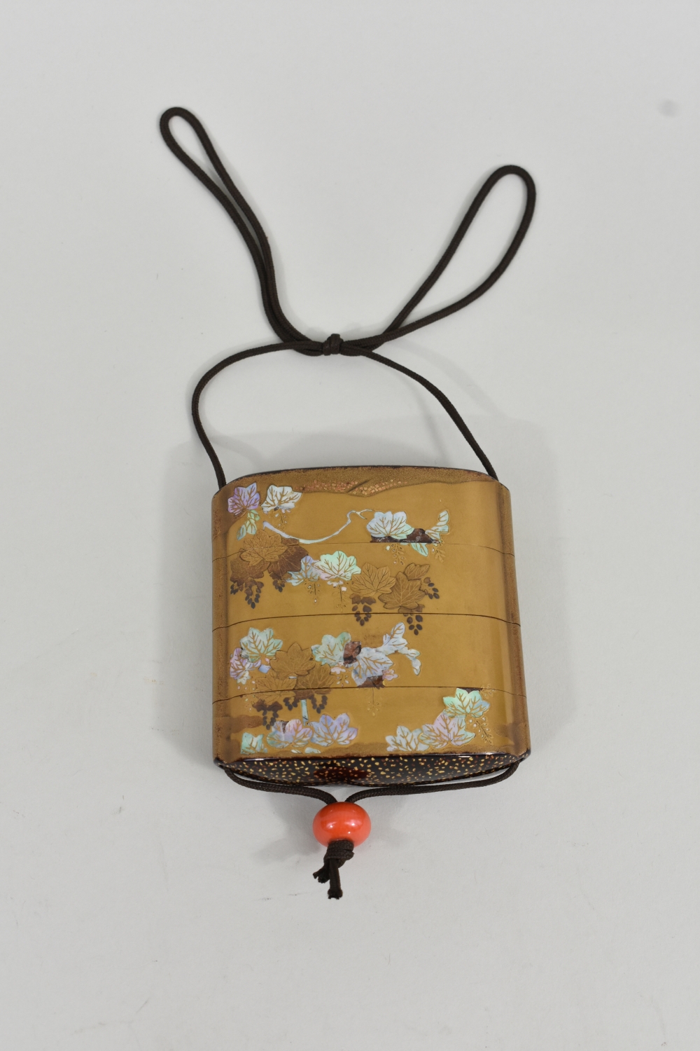 Appraisal: FINE JAPANESE MOTHER OF PEARL DECORATED GILT LACQUER INROMeiji period