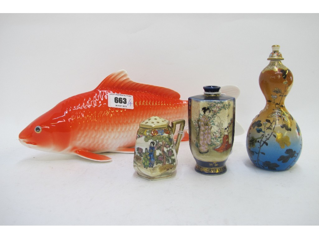 Appraisal: Noritake model of a koi Satsuma double gourd vase hexagonal