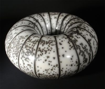 Appraisal: A Tim Andrews raku fired Humbug vase white with black