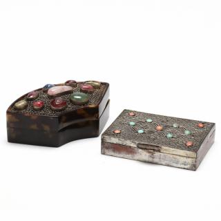 Appraisal: Two Vintage Stone Inlaid Boxes early th century including a