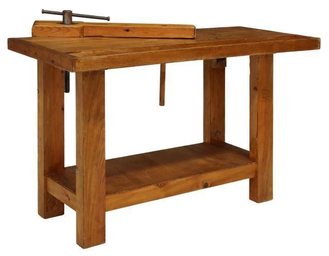 Appraisal: Craftsman's pine workbench th c rectangular top with recessed trough