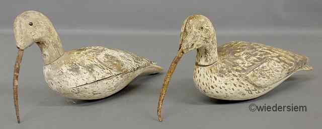 Appraisal: Two carved wood and paint decorated curlew shore bird decoys