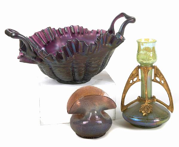 Appraisal: A group of four Austrian glass decorative articles comprising an