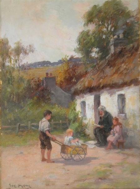 Appraisal: JOE MILNE SCOTTISH - THE PUSH-CHAIR Signed and dated oil