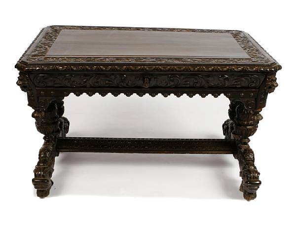 Appraisal: A Renaissance style painted oak center table height in width