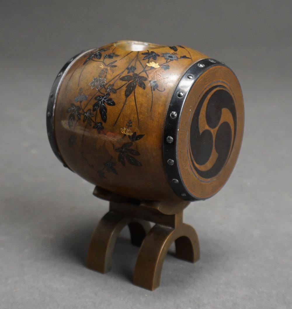 Appraisal: Japanese Inlaid Bronze Sake Keg in cm