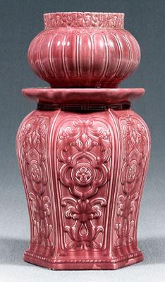 Appraisal: Ceramic jardini egrave re on stand red glaze with extensive