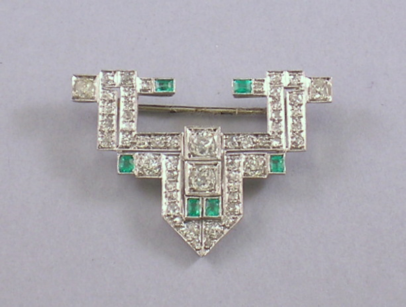 Appraisal: Art Deco kt White Gold Diamond and Gemstone Brooch wd