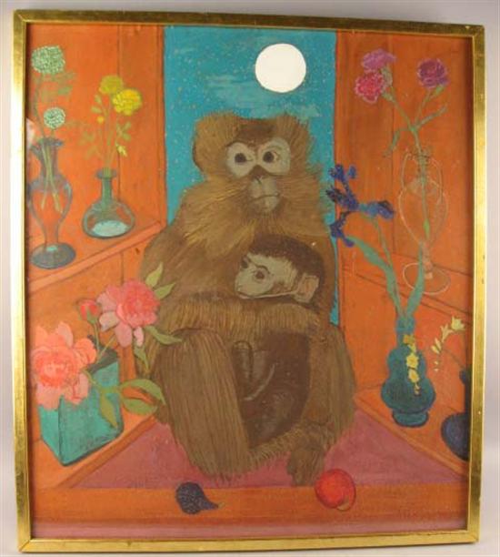 Appraisal: Madeleine Sharrer - Monkey Mother and Baby Oil on board