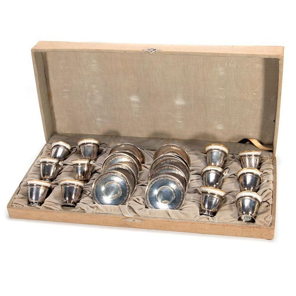 Appraisal: Cased sterling silver demi-tasse set A first-quarter th-century cased sterling