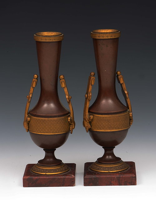 Appraisal: A pair of gilt metal and bronze slender two handled