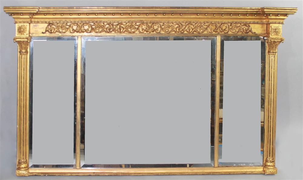 Appraisal: REGENCY STYLE GILT OVERMANTEL MIRROR having a molded cornice with