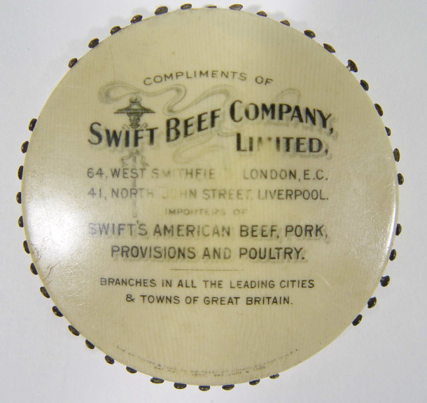 Appraisal: Small advertising hand mirror the back printed 'Swift Beef Co